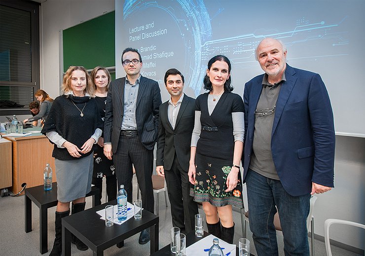 Group picture after the panel discussion, From the left: Agata Ciabattoni, Ivona Brandic, Matteo Maffei, Muhammad Shafique, Laura Kovacs, Hannes Werthner (chair)