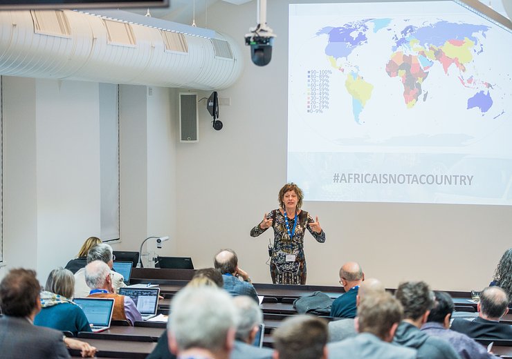 DigHum2019, Mirjam de Bruijn (Leiden University) presented “The Digital Empire and Ways of Mobile Telephony in Africa”. — Picture: Arnold Mike / TU Wien Informatics