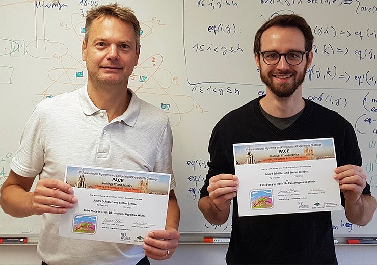 Stefan Szeider and André Schidler receiving their certificates at PACE’19.