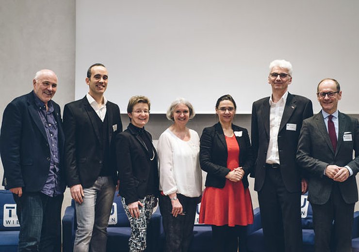 L.t.r: Hannes Werthner, Loukas Balafoutas, Gerti Kappel, Jane Hillston, Erika Ábráham, Uwe Egly and Gerald Groß. — Picture: Amélie Chapalain / TU Wien Informatics
