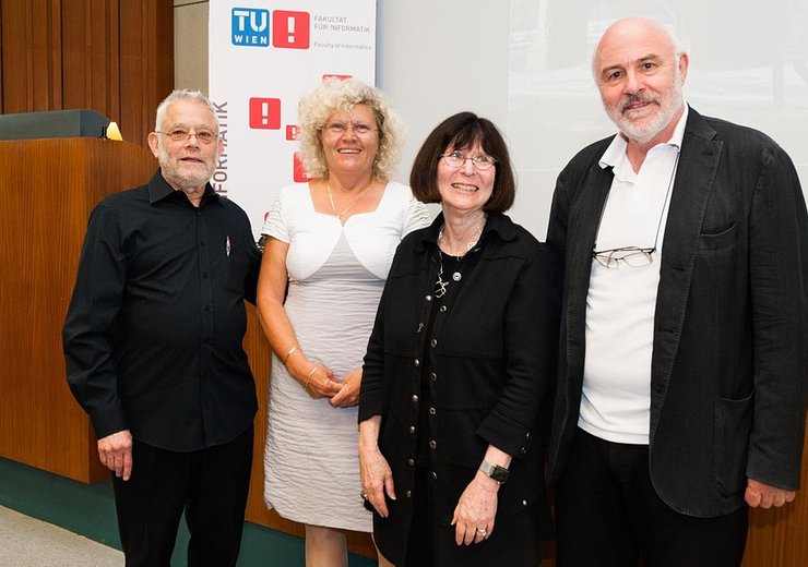 Manuel Blum, TU Wien Rector Sabine Seidler, Lenore Blum and TU Wien Informatics Dean Hannes Werthner. — Picture: Jan Gott / TU Wien Informatics