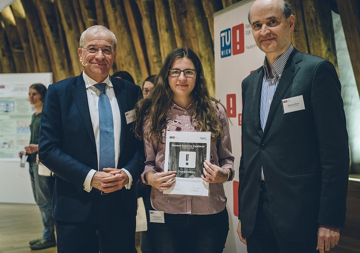 Siemens Excellence Awardee Tina Stamencic with Kurt Hofstädter, Director Digital Strategy, and Michael Heiss, Principal Consultant Digital Enterprise, from Siemens Austria.