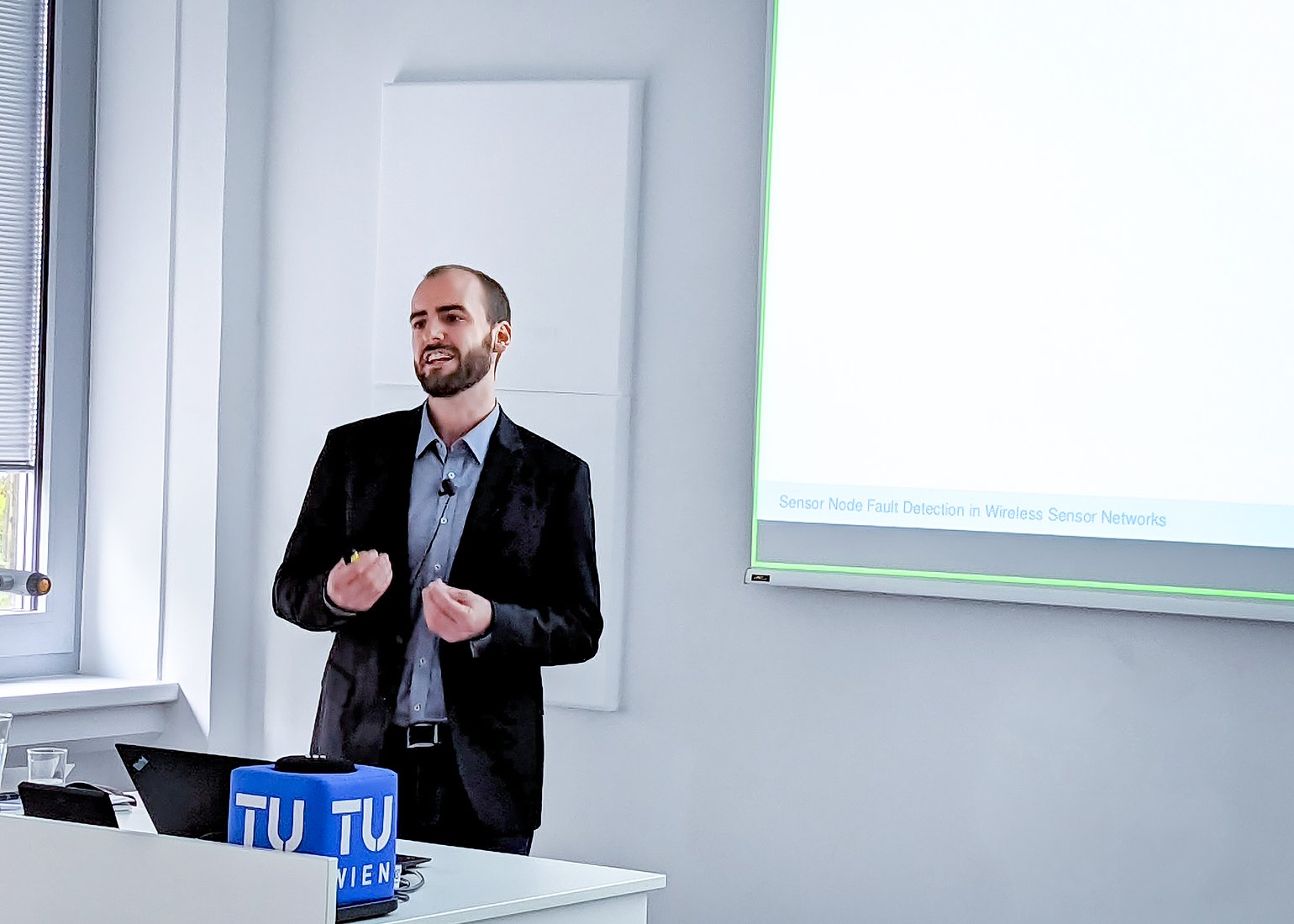 Dominik Widhalm's state-of-the-art talk on sensor node fault detection in wireless networks convinced the committee.