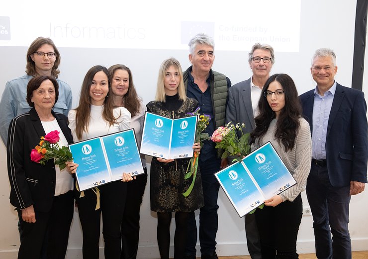 Nikita Veith, Herta Veith, Daniela Martinez Duarte, Anna Prianichnikova, Ana Vesic and her father, Kurt Matyas, Anna Baghumyan, Norbert Mauser (WPI) (fltr).