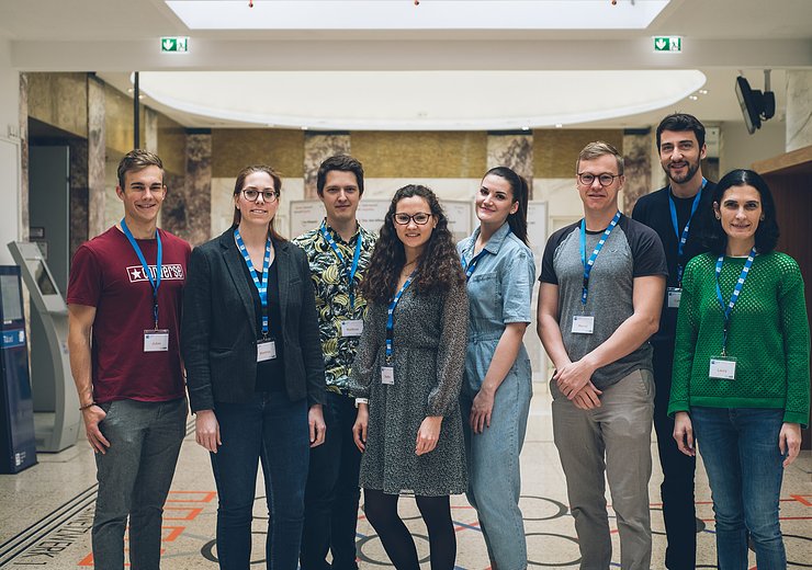 The workshop team: Julian Müller, Martina Landman, Matthias Hetzenberger, Sophie Rain, Svetlana Unkovic, Marcel Moosbrugger, Lukas Lehner and Laura Kovacs (fltr). — Picture: Amélie Chapalain / TU Wien Informatics