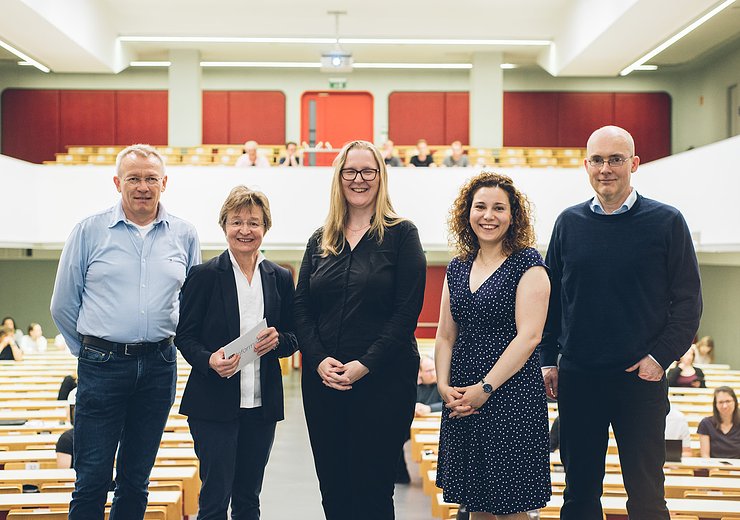 Henderik A. Proper, Gerti Kappel, Katja Hose, Maria Christakis and Thomas Lukasiewicz (fltr). — Picture: Amélie Chapalain / TU Wien Informatics