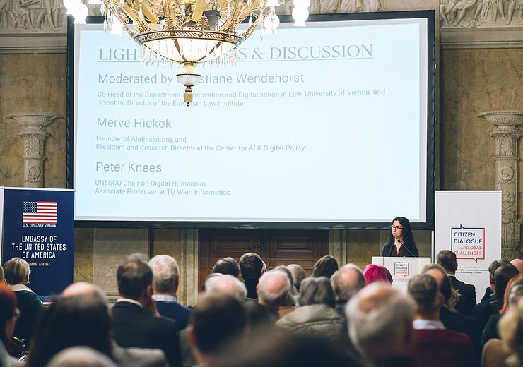 Merve Hickok, AI ethics and policy expert, founder of AIethicist.org, and President &amp; Research Director at the Center for AI &amp; Digital Policy. — Picture: Amélie Chapalain / TU Wien Informatics