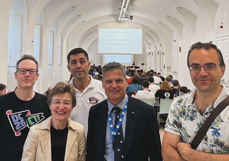 fLtR: Marco Squarcina, Dean Gerti Kappel, Joe Pichlmayr, Rector Jens Schneider and Matteo Maffei