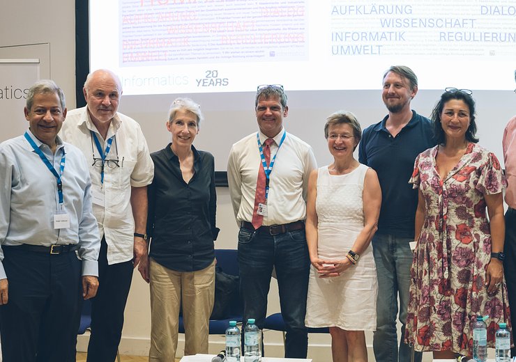 fLtR: Noshir Contractor, Hannes Werthner, Christiane Wendehorst, Jens Schneider, Gerti Kappel, Peter Knees, Veronica Kaup-Hasler and George Metakides — Picture: Amélie Chapalain / TU Wien Informatics