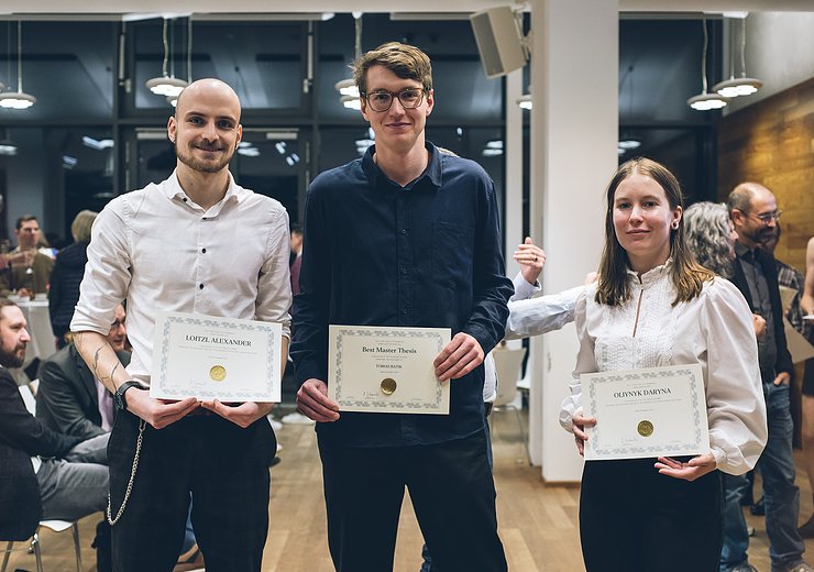 Best Master Thesis Award winner Tobias Batik and runners-up Alexander Loitzl and Daryna Oliynyk — Picture: Amélie Chapalain / TU Wien Informatics