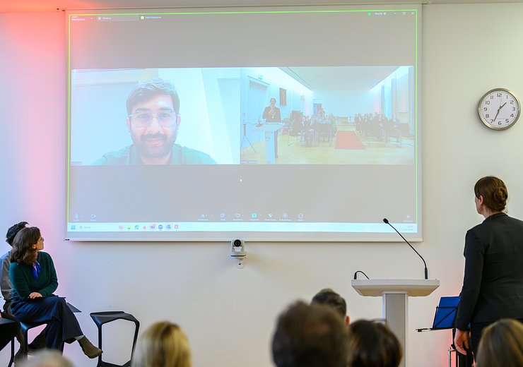 Muhammad Abdullah Hanif joined the ceremony via Zoom — Picture: Matthias Heisler / TU Wien