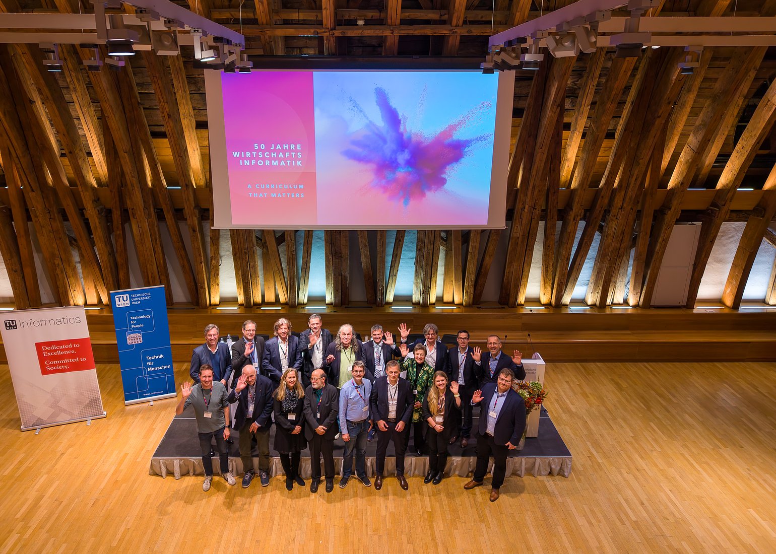 All speakers, panelists, and moderators at the end of the event