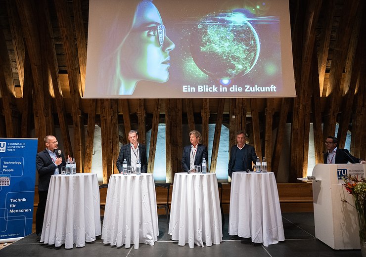 Martin Bichler, Ernst Ellmer, Ulrich Frank, Elmar Pichl, and Dominik Bork — Picture: Markus Hollo / TU Wien Informatics