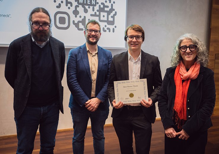 Supervisors Stefan Woltran and Markus Hecher, Alexander Beiser and Hilda Tellioglu — Picture: Markus Hollo / TU Wien Informatics