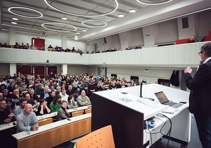 Rector Jens Schneider giving his welcome address — Picture: Markus Hollo / TU Wien Informatics