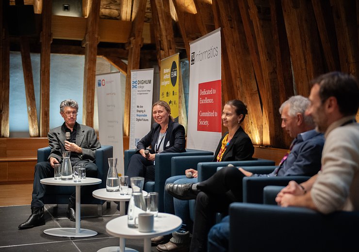 fLtR: Panel Discussion with moderator Thomas Eiter, Michael Bronstein, Marta Sabou, Claudia Plant, and Pascal Van Hentenryck — Picture: Markus Hollo / TU Wien Informatics