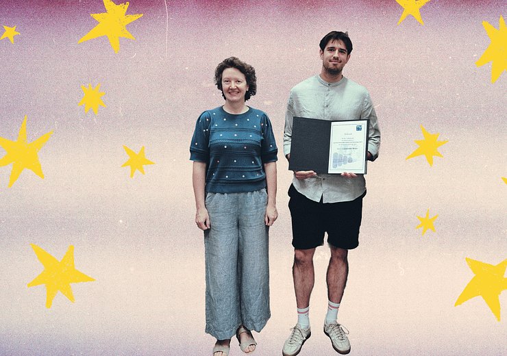 Sabine Angergassen, Vice Dean of Academic Affairs, and graduate Constantin Nistor