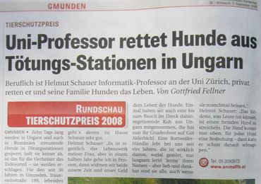  News article on Helmut and his family saving dogs. 