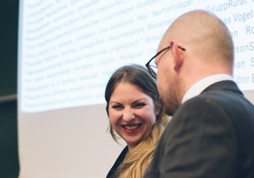 Jessica Cauchard and Paweł W. Woźniak, laughing — Picture: Amélie Chapalain / TU Wien Informatics